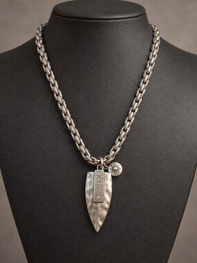 Silver Tone Viking Nordic Spearhead Pendant Necklace Rune Charm